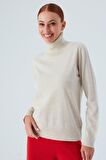 Peraluna VALERIA PULLOVER Boğazlı İnce Kadın Triko Kazak Ekru Melanj