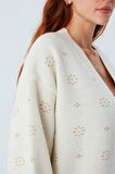 Peraluna LULU CARDIGAN Simli Kar Tanesi Desenli Uzun Kadın Triko Hırka Ekru