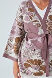 Peraluna Çicek Desenli Bol Kesim Pamuklu Kadın Triko Kimono Çok Renkli