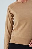 Peraluna VANESSA PULLOVER Merino Yünlü Yanları Yırtmaçlı Ince Kadın Triko Kazak Camel Melanj