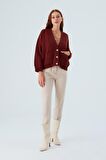 Peraluna CAROL CARDIGAN Cepli Düğmeli Rahat Kesim Crop Kadın Triko Hırka Bordo