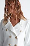 Styleboom X Peraluna KATHERINE BLAZER Çelik Örgü Klasik Kesim Düğmeli Blazer Kadın Triko Ceket Ekru