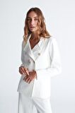 Styleboom X Peraluna KATHERINE BLAZER Çelik Örgü Klasik Kesim Düğmeli Blazer Kadın Triko Ceket Ekru