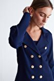 Styleboom X Peraluna KATHERINE BLAZER Çelik Örgü Klasik Kesim Düğmeli Blazer Kadın Triko Ceket Lacivert