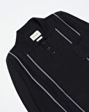Far Afiled ALFARO LS POLO Polo Yaka Standart Kesim Çizgi Detaylı %100 Organik Pamuk Erkek Triko Kazak - Antrasit