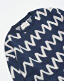 Far Afield DROP SHOULDER KNIT - ZIG Bisiklet Yaka Standart Kesim Zigzag Desen Erkek Triko Kazak - Lacivert