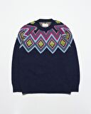Far Afield MIYUKI KNIT Bisiklet Yaka Reglan Kol Erkek Triko Kazak - Lacivert Melanj