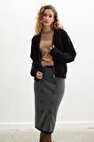 Styleboom X Peraluna DOVER BOMBER JACKET Saç Örgü Triko Bomber Kadın Triko Ceket - Siyah