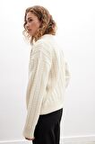 Styleboom X Peraluna DOVER BOMBER JACKET Saç Örgü Triko Bomber Kadın Triko Ceket - Ekru