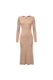 Styleboom X Peraluna DORSET DRESS Toka Detaylı Ribana Örgü Midi Kadın Triko Elbise - Camel
