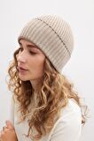 Peraluna SORREL BEANIE Çizgi Detaylı Ribana Örgü Kadın Triko Bere - Sütlü Kahve