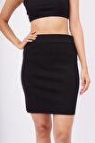 Peraluna EVA SKIRT Standart Fit  Beli Lastikli Mini Kadın Triko Etek - Siyah