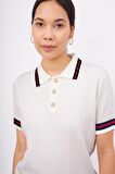 Styleboom X Peraluna LIZA BLOUSE Polo V Yaka Çizgi Detaylı Düğmeli İnce Kadın Triko Bluz - Ekru