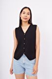 Peraluna AIDA WAISTCOAT Fit Kesim Düğmeli Kadın Triko Yelek - Siyah