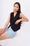 Peraluna AIDA WAISTCOAT Fit Kesim Düğmeli Kadın Triko Yelek - Siyah
