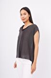 Peraluna MAGENTA BLOUSE Düşük Kol Bluz - Antrasit Melanj