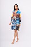 Peraluna SWEET MEMORIES LONG SHIRT DRESS Manzara Baskılı 120 CM Saten Uzun Gömlek Elbise - Çok Renkli