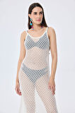 Peraluna Angel, Ajurlu, Kadın Uzun Triko Plaj Elbisesi - EKRU