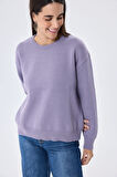 Peraluna Cleo Düz Örgü Kadın Mevsimlik Triko Kazak - Lila