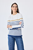 PERALUNA Dreamer Çizgili, Kadın Triko Kazak - EKRU ÇİZGİLİ