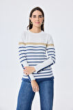 PERALUNA Dreamer Çizgili, Kadın Triko Kazak - EKRU ÇİZGİLİ