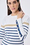 PERALUNA Dreamer Çizgili, Kadın Triko Kazak - EKRU ÇİZGİLİ