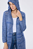 Peraluna Skyler, Ajurlu, Kadın Kapüşonlu Yazlık Uzun Triko Hırka - DENIM MIX