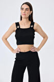 Peraluna Martha, Düz Örgü, Geniş Askılı Kadın Rayon Triko Bralet  - SİYAH