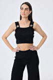 Peraluna Martha, Düz Örgü, Geniş Askılı Kadın Rayon Triko Bralet  - SİYAH