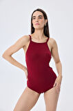 Styleboom X Peraluna GRETA BODY Halter Yaka Arkası Çapraz Alttan Çıtçıtlı Kadın Triko Body - Bordo