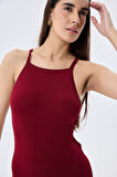 Styleboom X Peraluna GRETA BODY Halter Yaka Arkası Çapraz Alttan Çıtçıtlı Kadın Triko Body - Bordo