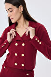 Styleboom X Peraluna KATHY BLAZER Çelik Örgü Crop Kruvaze Blazer Kadın Triko Ceket - Bordo