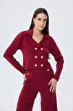 Styleboom X Peraluna KATHY BLAZER Çelik Örgü Crop Kruvaze Blazer Kadın Triko Ceket - Bordo