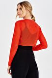 Peraluna BUTTERFLY BOLERO File Örgü Uzun Kol Triko Kadın Bolero Turuncu