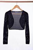 Peraluna BUTTERFLY BOLERO File Örgü Uzun Kol Triko Kadın Bolero Siyah