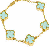 Kadın Turkuaz Renk Yonca Model Çelik Bileklik