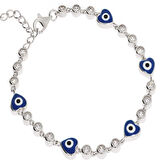 Kadın Sıralı Taşlı Nazar Boncuklu Kalp Model Gümüş Bileklik