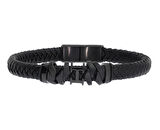 Erkek Sembol Detay Siyah Deri Bileklik