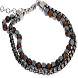 Erkek Zincir ve Kahverengi Boncuk Detay Çelik Bileklik