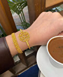 Kadın Gümüş Gold Aşk Düğümü Kazaziye Bileklik Kombini