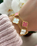 Kadın Gümüş 5 Yoncalı Pembe Bileklik 2611