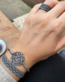 Kadın Gümüş Oksitli Bileklik Yüzük Kombin