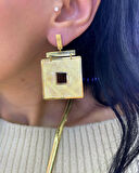 Kadın Gümüş Kare Objeli Tasarım Küpe 5705