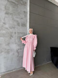 Gofre Fırfırlı Elbiise Pembe