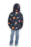 Erkek Çocuk Polarlı Kapüşonlu Gezegen Yıldız Desenli Kışlık Şişme Mont & Kaban & Parka