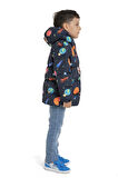 Erkek Çocuk Polarlı Kapüşonlu Gezegen Yıldız Desenli Kışlık Şişme Mont & Kaban & Parka