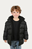 Erkek Çocuk Polarlı Kapüşonlu Su Geçirmez Rüzgara Dayanıklı Şişme Kışlık Mont & Kaban