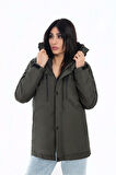 Kadın Polarlı Su Ve Rüzgar Geçirmez Kapüşonlu Kışlık Mont & Kaban & Parka