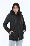 Kadın Polarlı Su Ve Rüzgar Geçirmez Kapüşonlu Kışlık Mont & Kaban & Parka