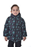 Erkek Çocuk Dijital Desen Polar Su ve Rüzgar Geçirmez Kapüşonlu Şişme Kışlık Mont